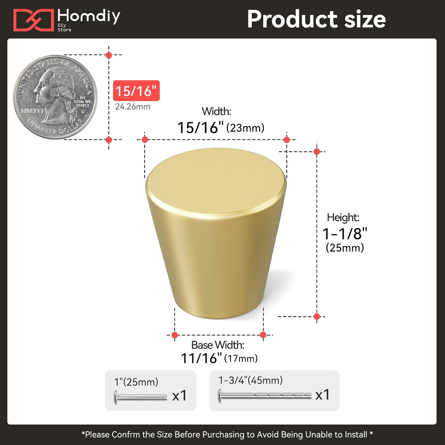 homdiy 25 Pack Gold Knobs Brushed Brass Cabinet Knobs Small Drawer Pulls Round Gold Kitchen Cabinet Hardware